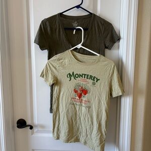 J.Crew XXS Tee Lot Featherweight Slub V-Neck + Monterey Graphic 100% Cotton